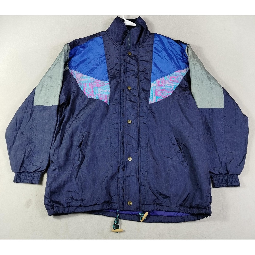 Vintage Shadow Jacket Mens Medium Blue Geometric Ski Insulated Windbreaker 90s
